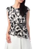 かすれタッチ柄ブラウス/オレンジ(167)