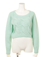 ケーブルショートニットTOPS/アイスブルー