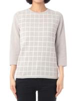 コットン×リネンチェックニットソー/ブルー(292)