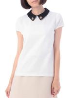 ビジュー配色襟つき2WAYカットソー/オフホワイト(003)