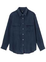 フラップポケット付きシルクシャツ/ネイビー(093)