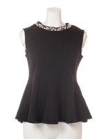 ポンチネックビジューペプラムノースリプルオーバー/オフホワイト