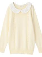 レース襟アンゴラ混ケーブル編みニット/アイボリー(004)