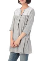 レース切り替えカットソーチュニック/ネイビー(093)