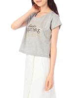 レトロ調プリントショートカットソー/ネイビー(093)