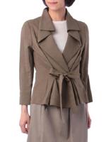 共布リボン付きビッグカラージャケット/カーキ(027)