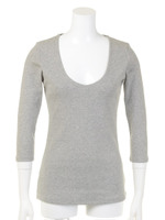 定番V開き前2重7分袖Tシャツ/ライトグレー