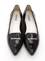 【PURE SOEUR】ポインテッドゴールドアクセントフラットシューズ/ブラックエナメル