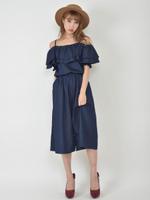 オフショルフリルロンパース/ピンク