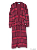 チェックニットガウン/レッド系