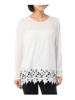 レース切り替えロングTシャツ/ブラック(019)