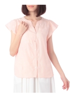 小花刺繍キーネックブラウス/オレンジ(067)