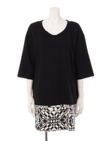 裾切り替え幾何学ワンピ/ブラック