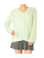 透かし編みニットカーディガン/グリーン系(030)