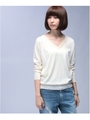 GIZAコットン Vネックニットプルオーバー/オフホワイト(003)