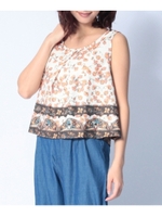 インナー付きフラワープリントプルオーバー/キャメル(141)