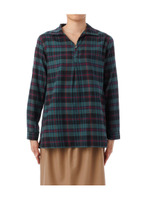 チェック柄スキッパーネルシャツ/グリーン系(223)