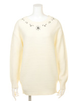 ビジューツキガーターアミチュニック/ホワイト