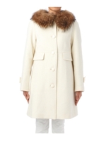 ファー衿つき丸釦シングルコート/ホワイト(003)