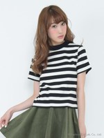 ボーダープチハイネックトップス/ブラック