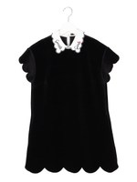 ボンディングベロア衿付ワンピ/ブラック