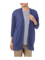 リネン混ニットカーディガン+ボーダー切り替えブラウス/ネイビー(093)