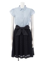 レース×シャツドッキングワンピ/ベージュ