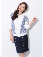 レースプリントトップス/GRAY