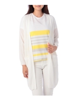 麻混ノーボタンロングニットカーディガン/ホワイト(002)