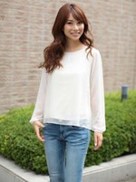 シフォンカットコンビトップス/ブラック