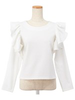 ボリュームフリルショルダートップス/ブラック