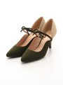 結びリボン配色パンプス/キャメル