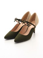 結びリボン配色パンプス/キャメル