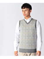 グレンチェックニットベスト/ブルー系(094)