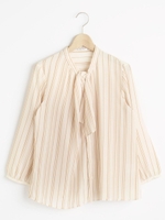 ストライプタイブラウス/ベージュ柄