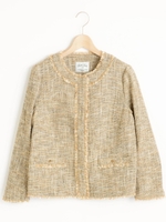 ツイードノーカラージャケット/ネイビー