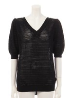 トリプルリボン半袖ニット/ブラック