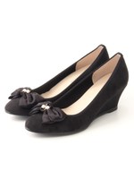 リボン付ウエッジパンプス/ブラウン/布