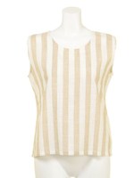 太ストライプ綿麻ラウンドネックブラウス/ブルー