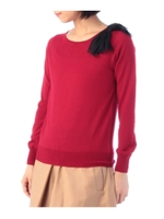 チュールリボンつきクルーネックニット/ワインレッド(063)