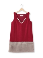 ビジュー使い切り替えVネックワンピース/ボルドー(064)