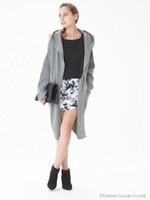 フードロングニットコート/BLK