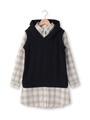 ベストレイヤード風チェックシャツワンピース/ダークグレー(513)