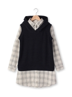 ベストレイヤード風チェックシャツワンピース/ダークグレー(513)
