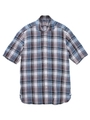 リネンチェック柄半袖シャツ/ブルー(292)