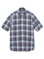 リネンチェック柄半袖シャツ/ブルー(292)