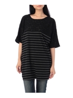 レース×ボーダードルマンワンピース/ブラック(019)