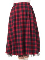 チェック柄ミモレスカート/レッド