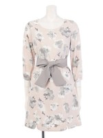 モノトーンフラワーリボンワンピース/カーキ