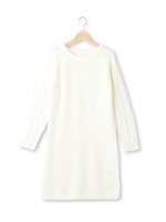 畦ケーブル編みニットワンピース/ホワイト(002)